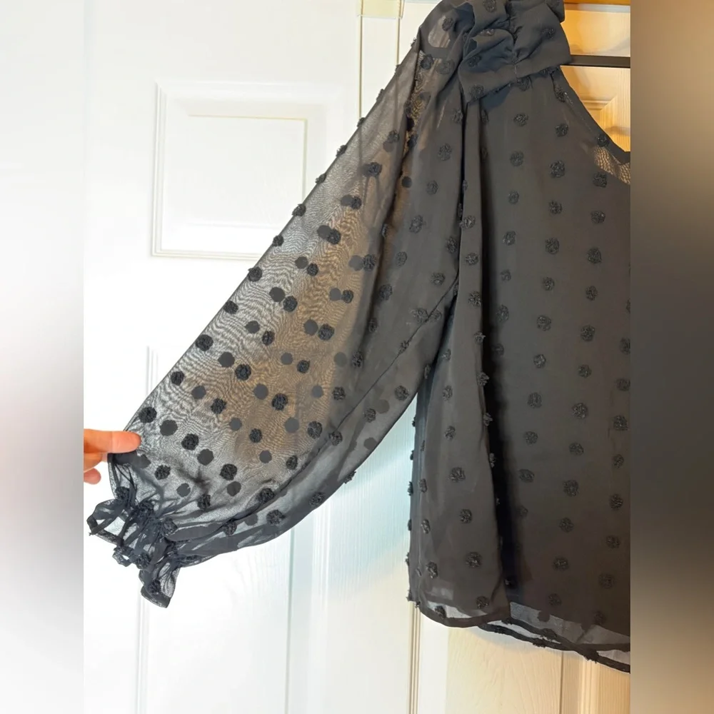 Entro Black Sheer Ruffled Blouse Size L - Picture 12 of 12